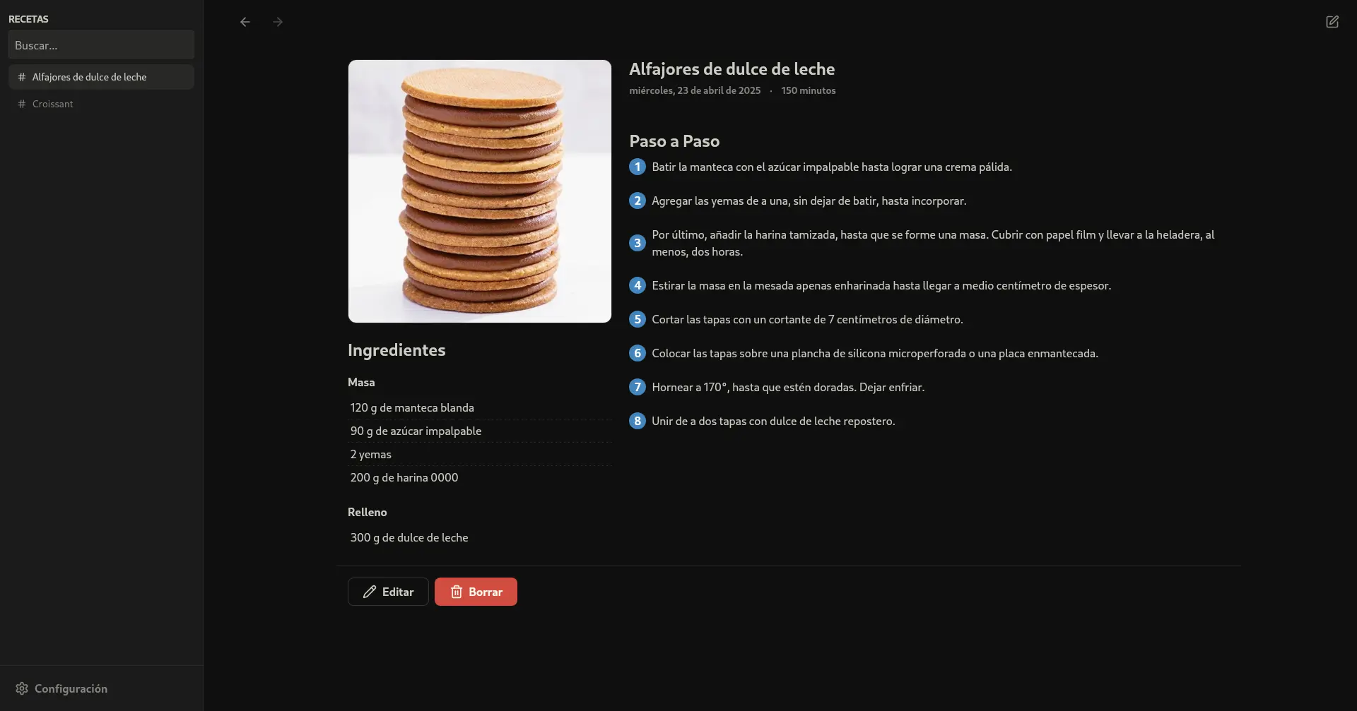 Vista previa de una receta creada por el usuario en Cooknotes